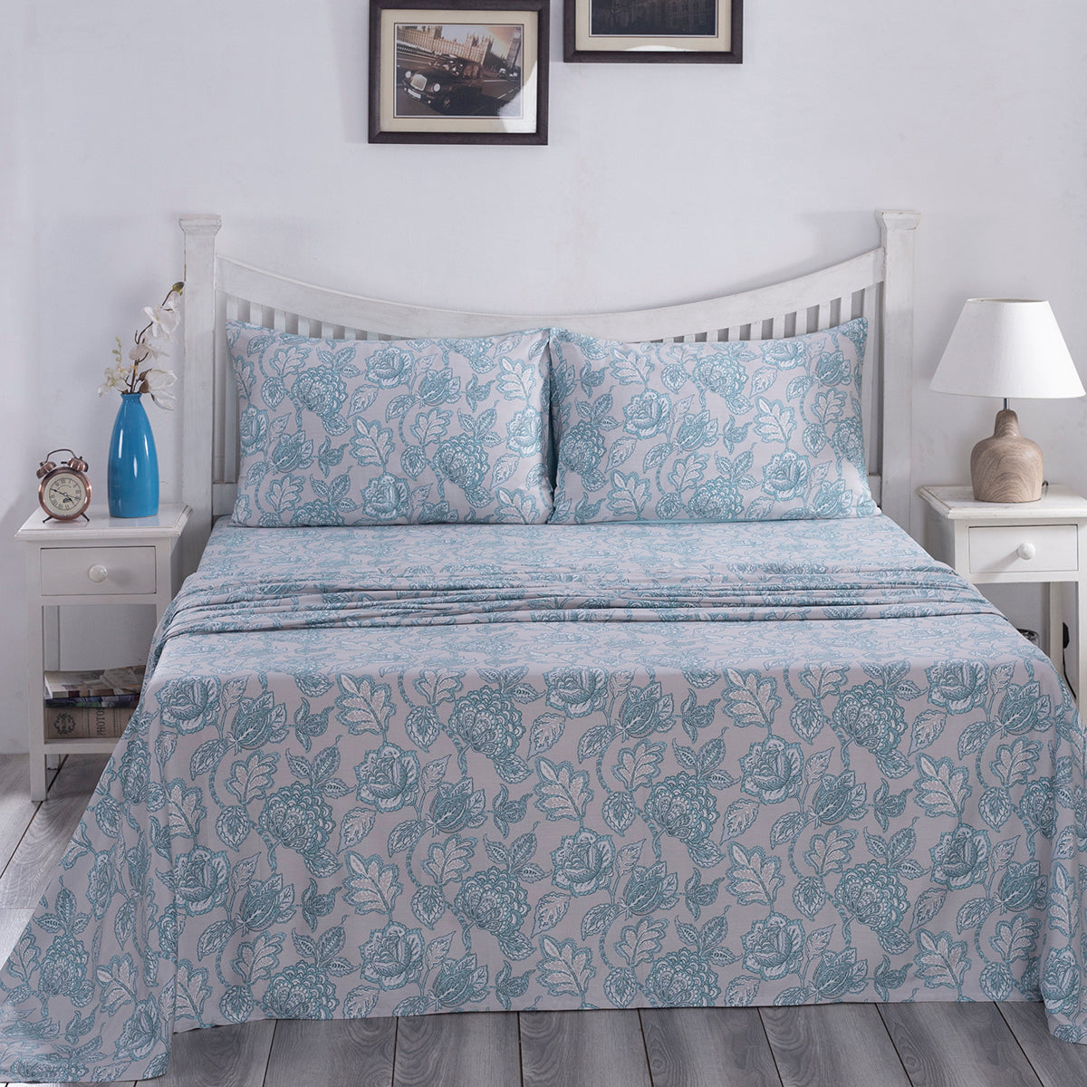 PBS Nomad Scuplt Orlean Printed 100% Cotton Blue Soft Bed Sheet