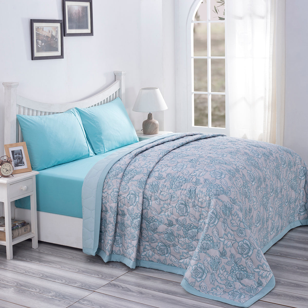PBS Nomad Scuplt Orlean Summer AC Quilt/Quilted Bed Cover/Comforter Blue