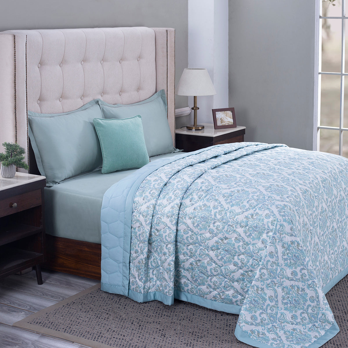 PBS Nomad Scuplt Cornelian 6PC Quilt/Quilted Bed Cover Set Blue