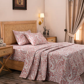 Exotic Heritage Modern Paisely 100%Cotton Red Printed Bed Sheet Set
