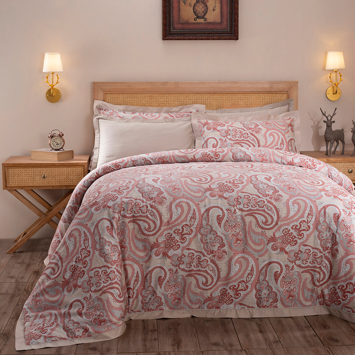 Exotic Heritage Modern Paisely Printed 100% Cotton Super Soft Red Duvet Cover with Pillow Case