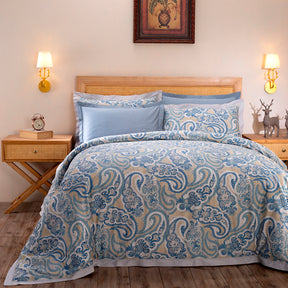 Exotic Heritage Modern Paisely Printed 100% Cotton Super Soft Blue Duvet Cover with Pillow Case