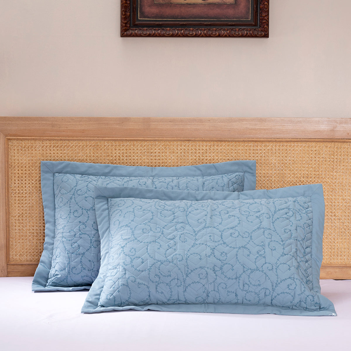 Exotic Heritage Leafy Swirl Blue 2 PC Pillow Sham Set