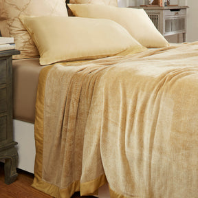 Medieval Revival Quaint Chenille 100 % Cotton Ultra Luxurious Gold Blanket