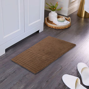 Corded Stripe Anti Skid Solid Nurture Brown Bath Mat