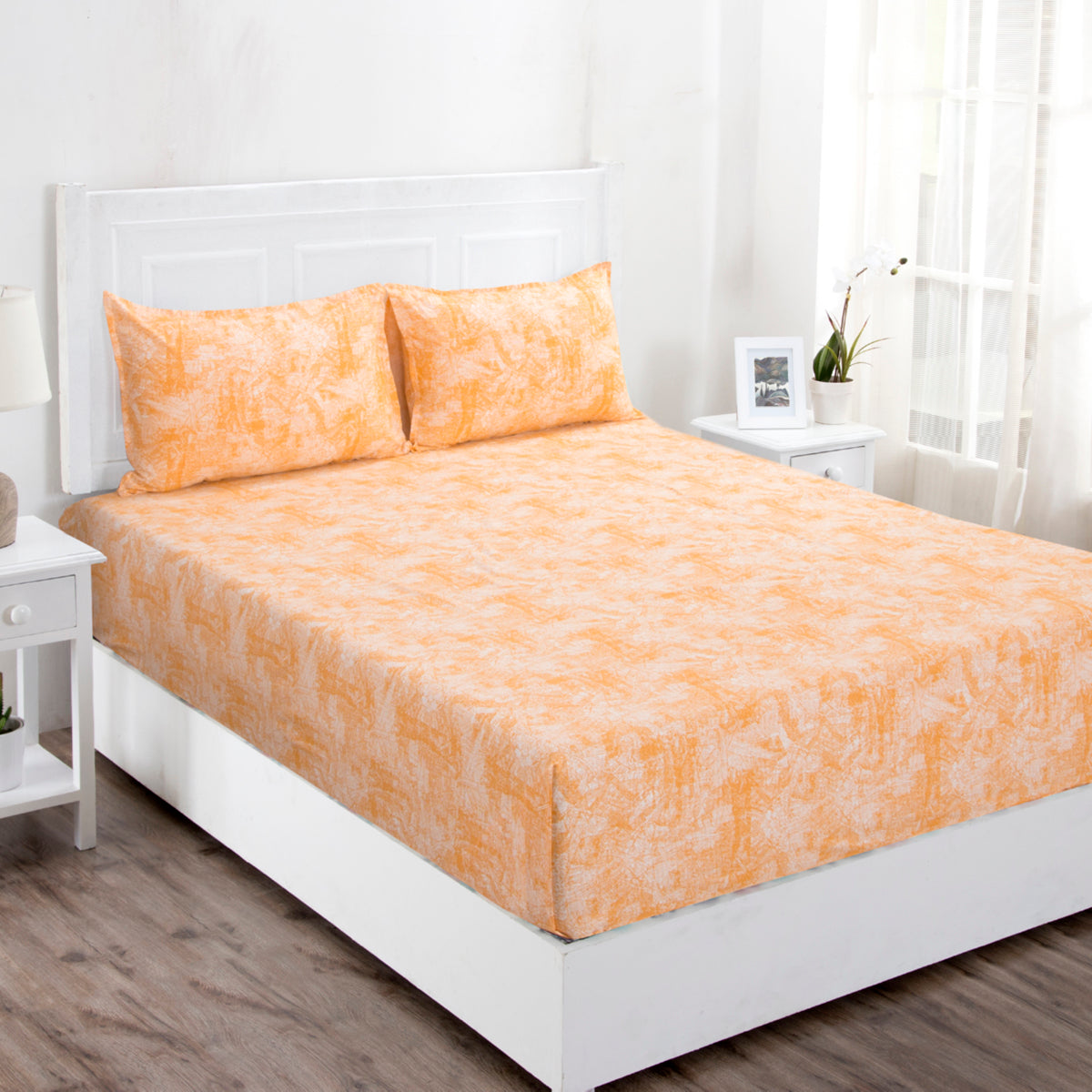Circumvent Printed 144 TC 100% Cotton Orange Bed Sheet