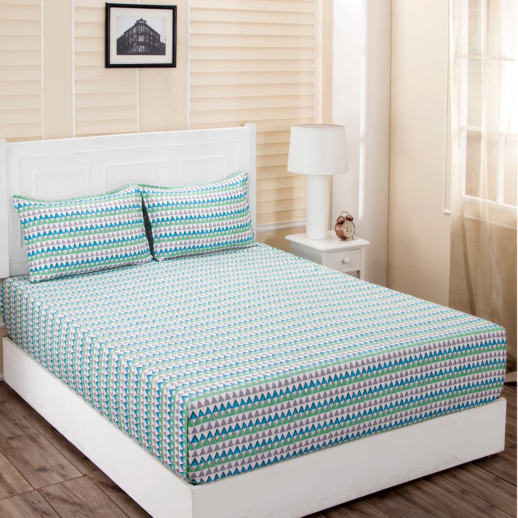 Donatella Elia Printed 200 TC 100% Cotton Blue Bed Sheet