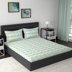 Modern Sanctuary Estella Printed 200 TC 100% Cotton Blue Bed Sheet