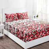Zephyr Lenox Printed 144 TC 100% Cotton Red Bed Sheet