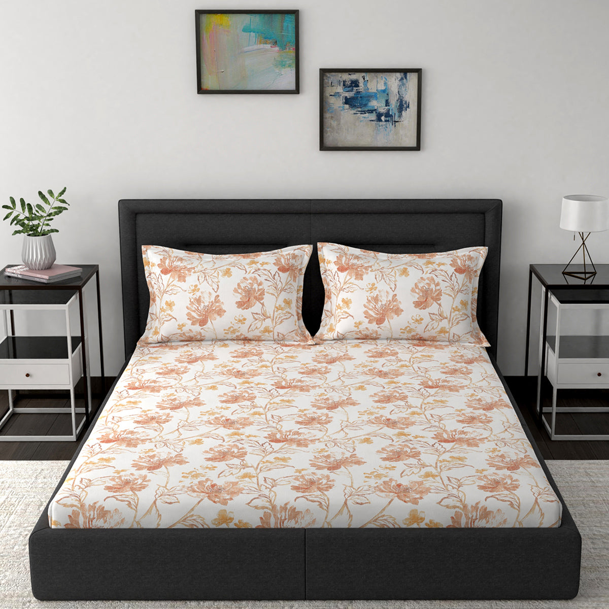 Ashley Meadow 210 TC Red Printed Bedsheet Set