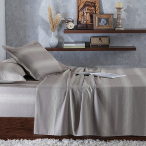 Rhythmic Stripe Reversible Made With Egyptian Cotton Ultra Soft Nurture Brown/Chinchilla Bed Sheet Set