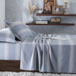 Rhythmic Stripe Reversible Made With Egyptian Cotton Ultra Soft Classic Blue/Grey Marble Bed Sheet Set
