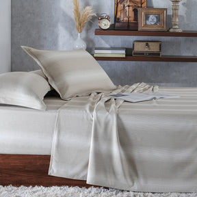 Rhythmic Stripe Reversible Made With Egyptian Cotton Ultra Soft Chinchilla/White Bed Sheet Set