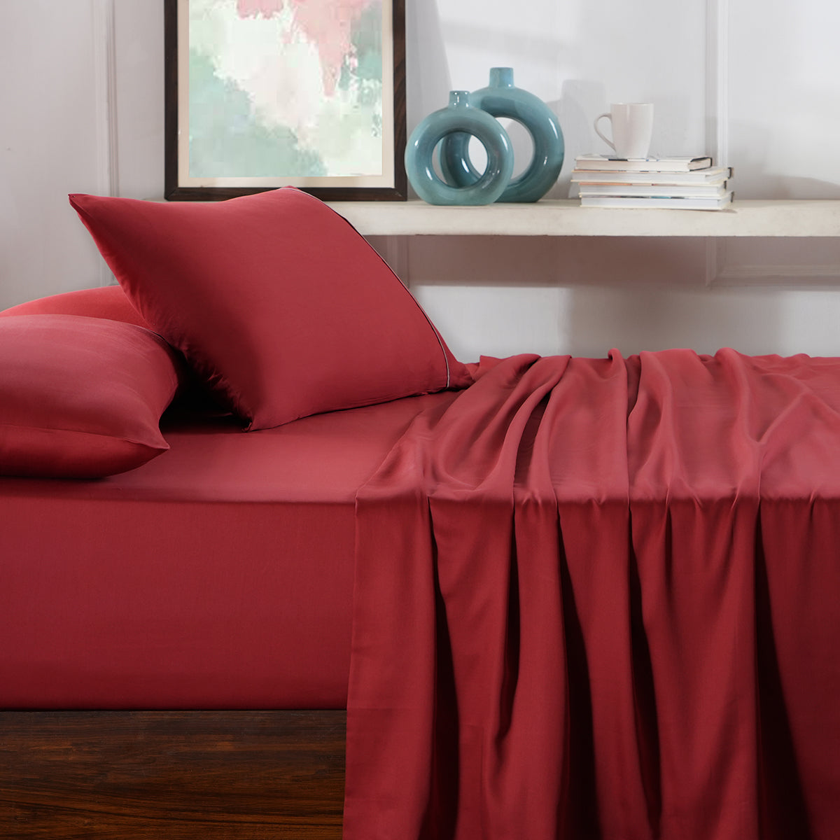 Viola Plain 100% Cotton Sateen Brick Red Bed Sheet