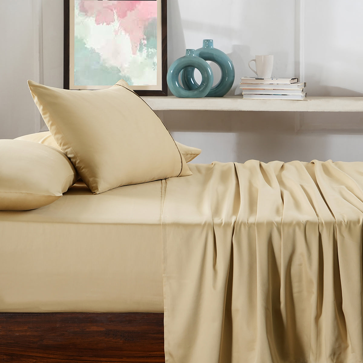 Viola Plain 100% Cotton Sateen Marzipan Bed Sheet