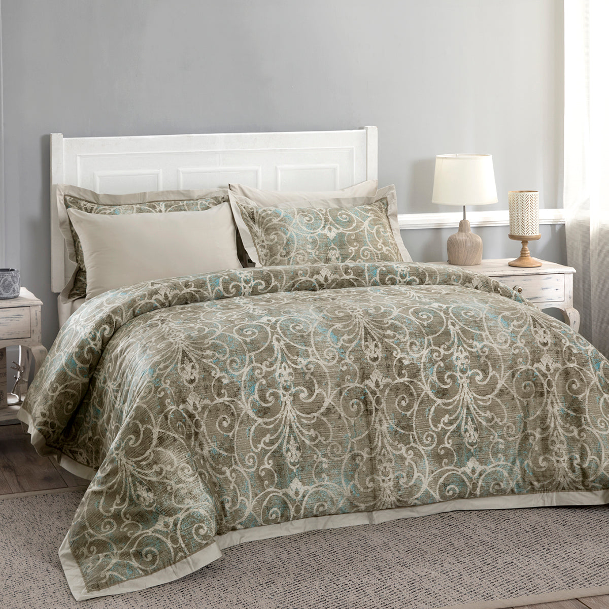 Unraveled Fer Forge Plain & Printed Reversible 100% Cotton Super Soft Neutral Duvet Cover with Pillow Case