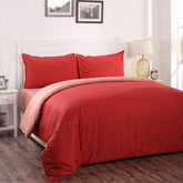 Hannah Percale 100% Cotton Reversible Easy Care Lacquer Red/Peach Blossom Duvet Cover with Pillow Case