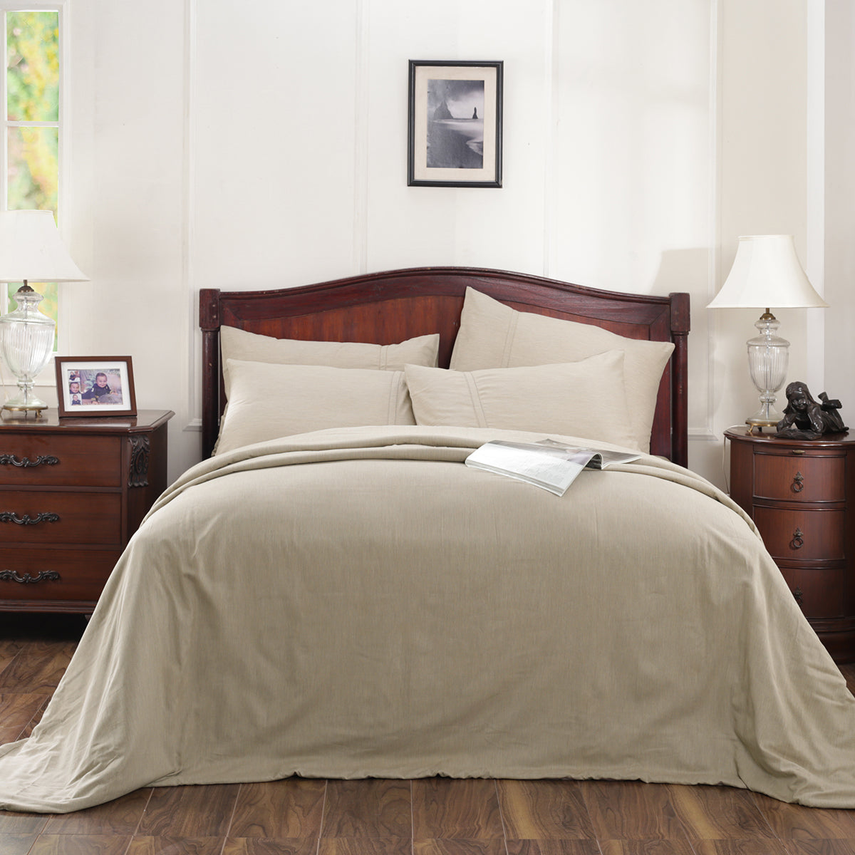 Emmie Reversible Made With Egyptian Cotton Ultra Soft Light Beige Duvet Cover with Pillow Case