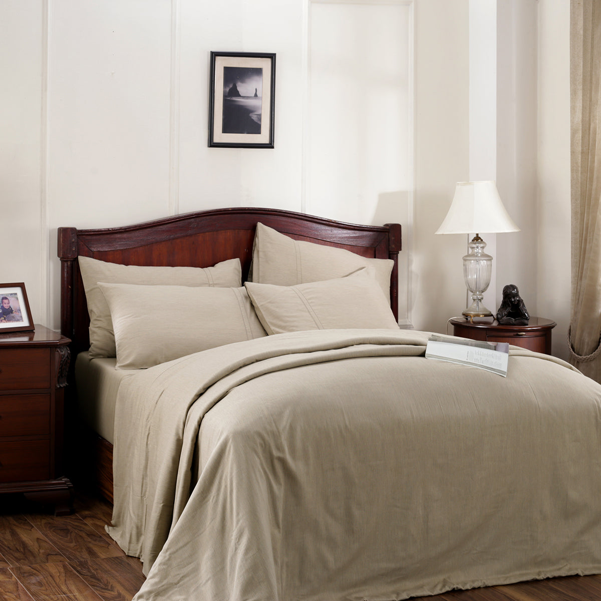 Emmie Reversible Made With Egyptian Cotton Ultra Soft Light Beige Duvet Cover with Pillow Case