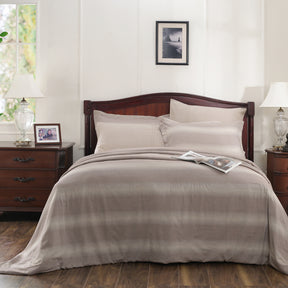 Rhythmic Stripe Reversible Made With Egyptian Cotton Ultra Soft Nurture Brown/Chinchilla Duvet Cover with Pillow Case