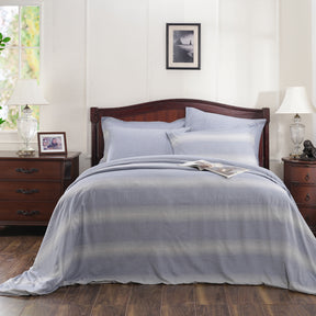 Rhythmic Stripe Reversible Made With Egyptian Cotton Ultra Soft Classic Blue/Grey Marble Duvet Cover with Pillow Case