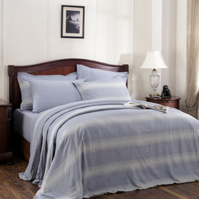 Rhythmic Stripe Reversible Made With Egyptian Cotton Ultra Soft Classic Blue/Grey Marble Duvet Cover with Pillow Case