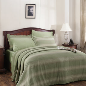 Rhythmic Stripe Reversible Made With Egyptian Cotton Ultra Soft Chameleon Green/Chinchilla Duvet Cover with Pillow Case