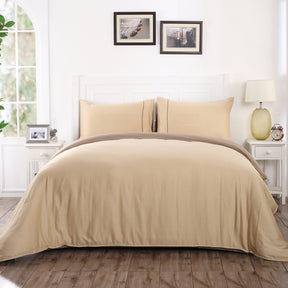 Viola Reversible 100 % Cotton Sateen Marzipan/Simply Taupe Duvet Cover with Pillow Case