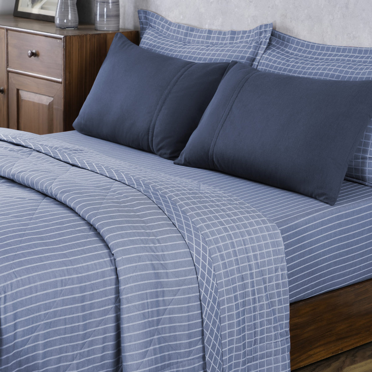 Adore 100% Natural Cotton Filling Summer AC Quilt/Quilted Bed Cover/Comforter Blue