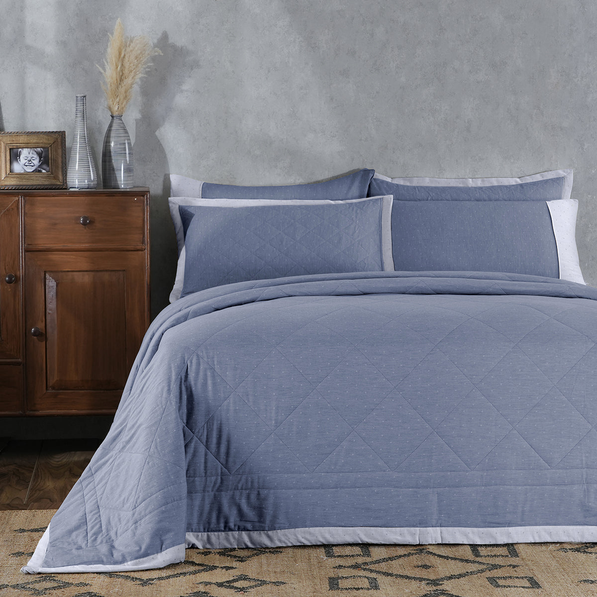 Muted Dot 100% Natural Cotton Filling Summer AC Quilt/Quilted Bed Cover/Comforter Blue