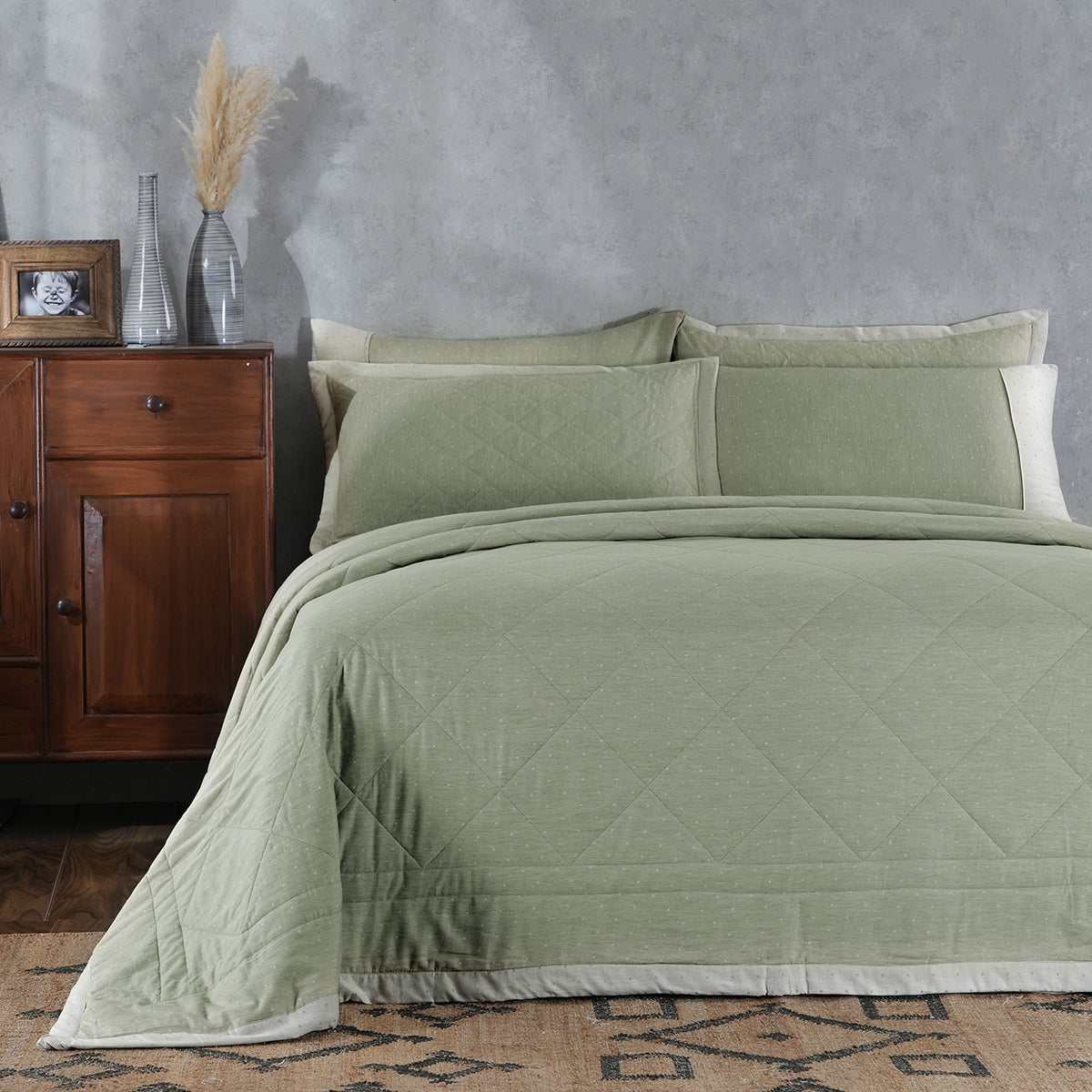 Muted Dot 100% Natural Cotton Filling Summer AC Quilt/Quilted Bed Cover/Comforter Green