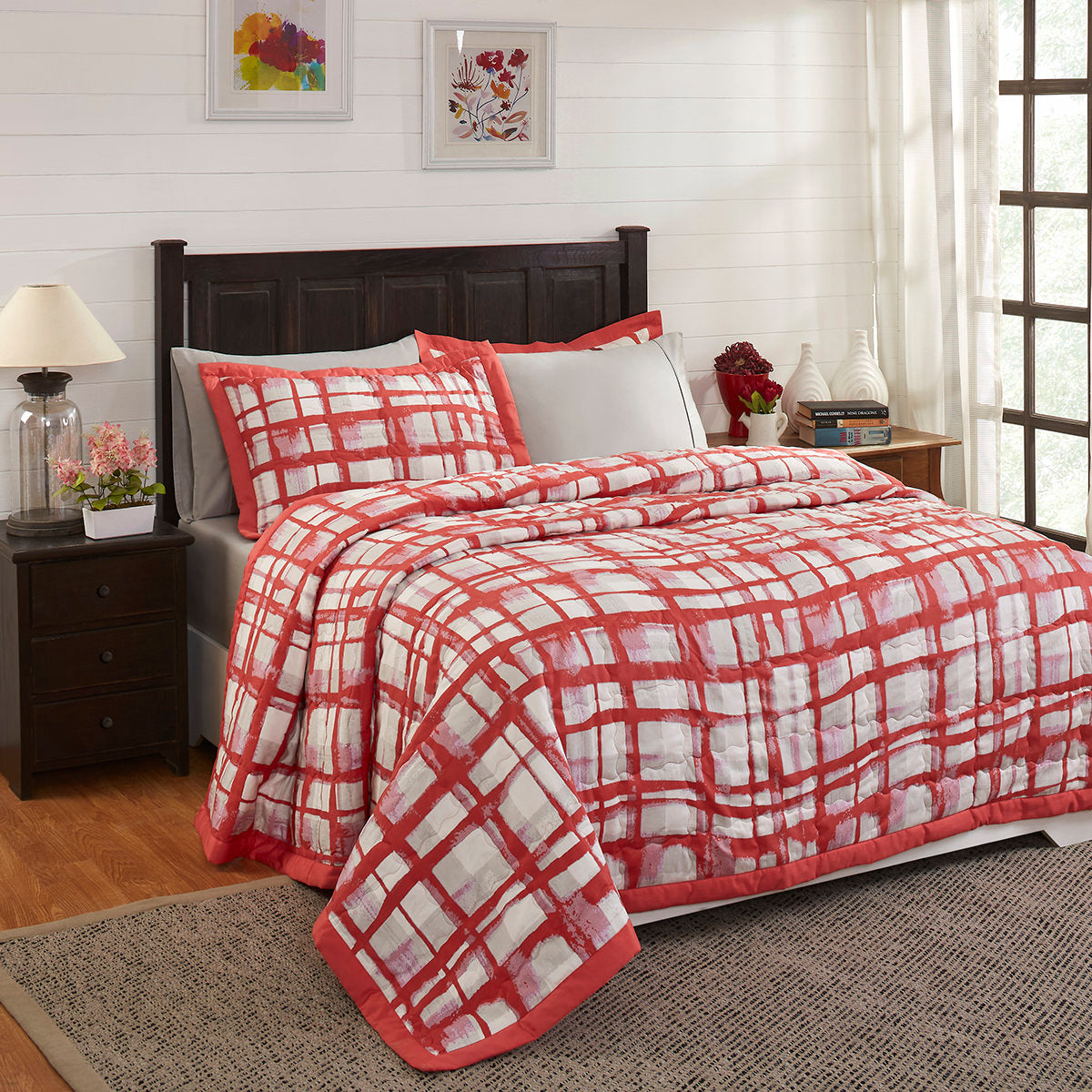 Mad for Plaid Zafting Lines Summer AC Quilt/Quilted Bed Cover/Comforter Red