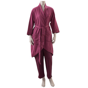 Houndstooth 100% Cotton Printed Purple Women Large-X Large Loungewear Robe Set With Pyjama