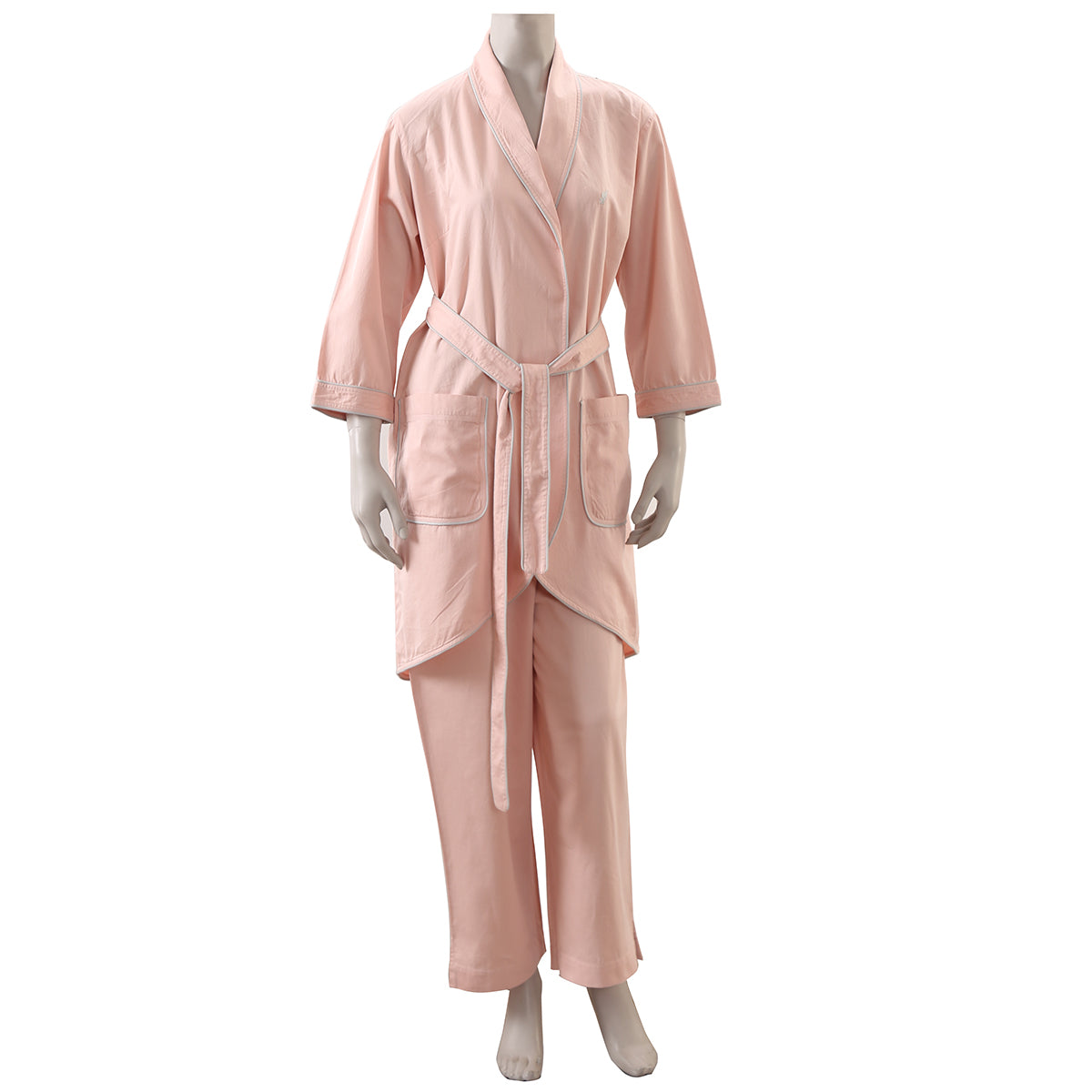 Melina 100% Cotton Solid Pink Women Large-X Large Loungewear Robe Set