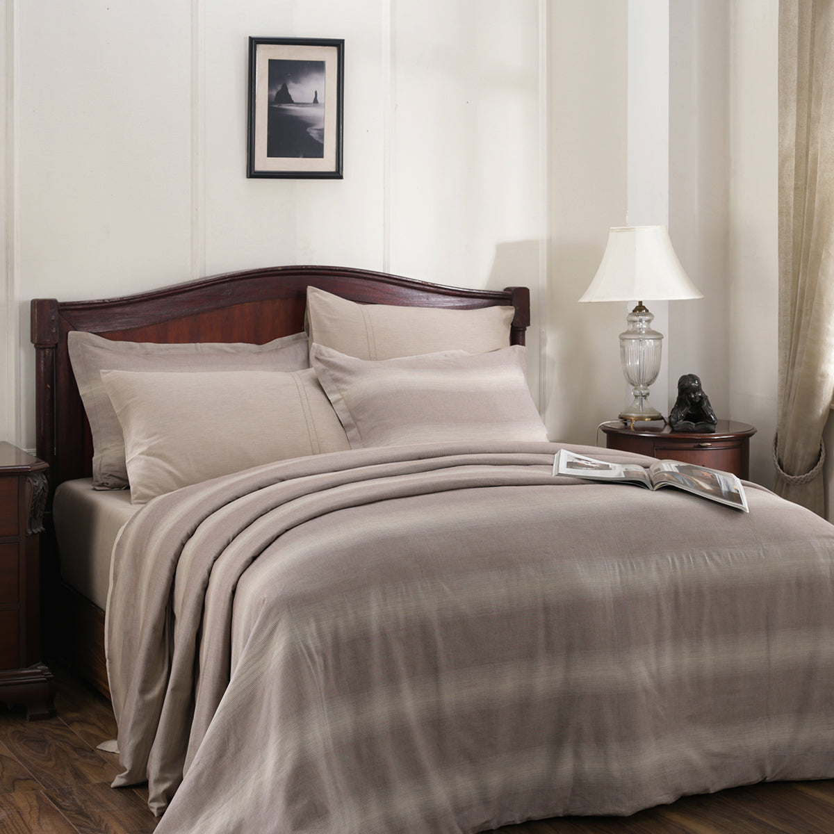 Rhythmic Stripe Made With Egyptian Cotton Ultra Soft Nurture Brown/Chinchilla 6PC Duvet Cover Set