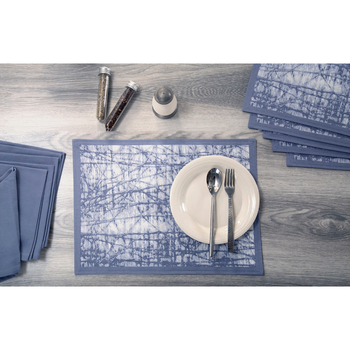 Urbaneer Roland Printed Blue 12PC Napkin Placemat Set