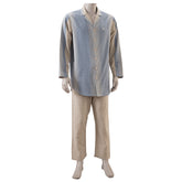 Rhythmic Stripe Blue Yarn Dyed Texture Pyjama Set