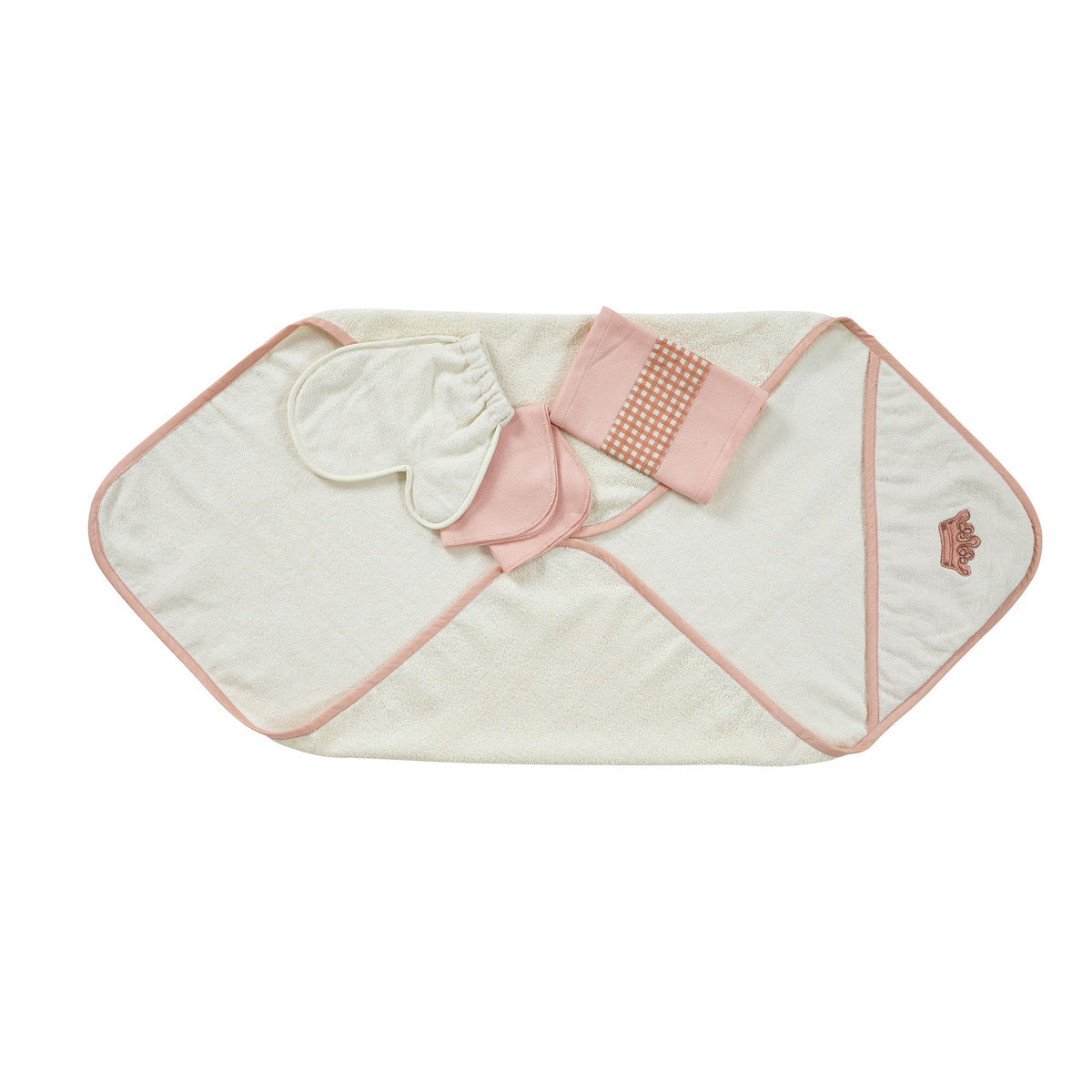 Ballerina Crown Embroidery Infant Antimicrobial Antifungal Super Absorbent &amp; Soft Peach Towel Set