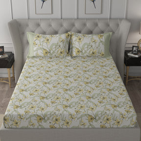Backyard Patio Valencia Printed 100%Cotton Yellow Bed Sheet with Pillow Covers