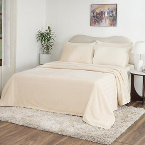 Caroline Woven Herringbone Pattern with Soft Drape Style Beige Bed Cover/Blanket