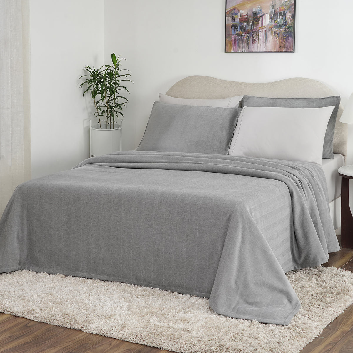 Caroline Woven Herringbone Pattern with Soft Drape Style Grey Bed Cover/Blanket