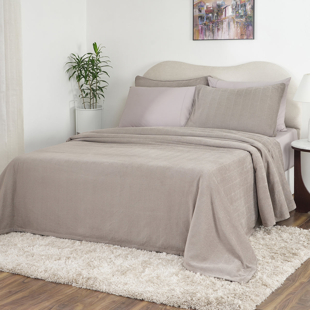Caroline Woven Herringbone Pattern with Soft Drape Style Neutral Bed Cover/Blanket