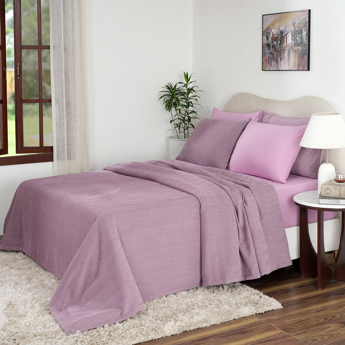 Caroline Woven Herringbone Pattern with Soft Drape Style Purple Bed Cover/Blanket