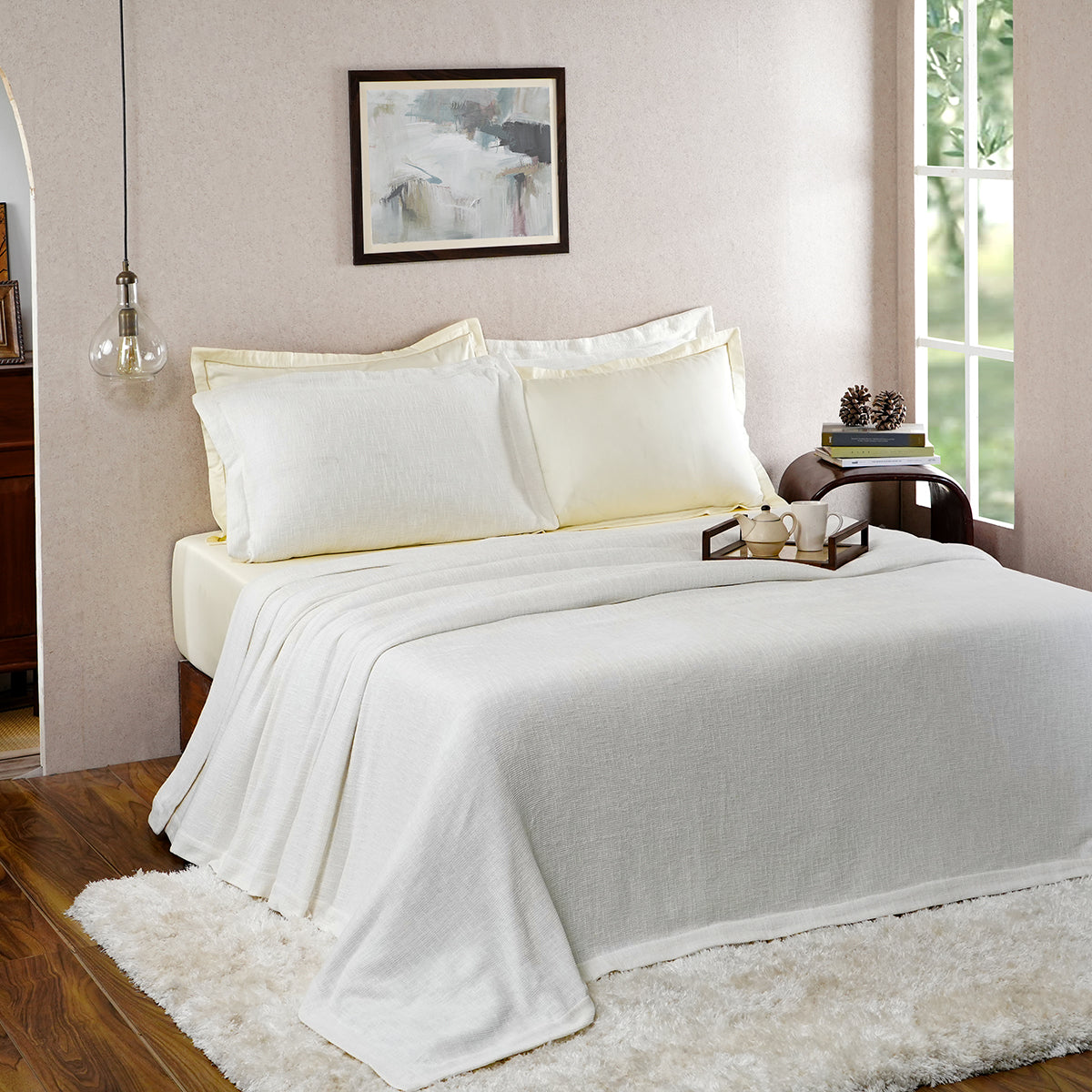 Tranquil Essence Burb Slub Viscose Blend Weaved Off White Bed Cover