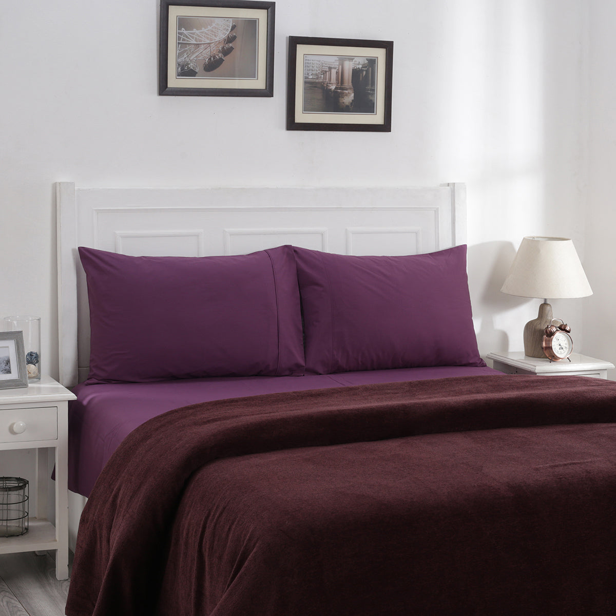 Charlotte Woven Night Wine/ Black Bed Cover/Blanket