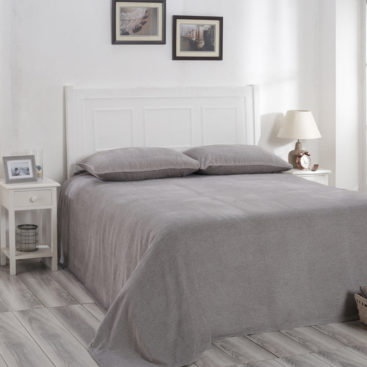 Charlotte Woven Silver/ Elephant Skin Bed Cover/Blanket