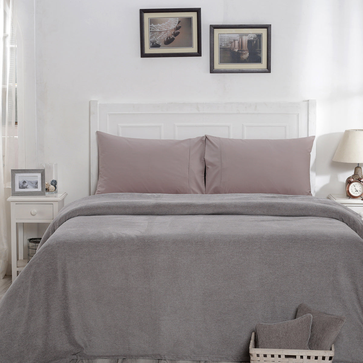 Charlotte Woven Silver/ Elephant Skin Bed Cover/Blanket