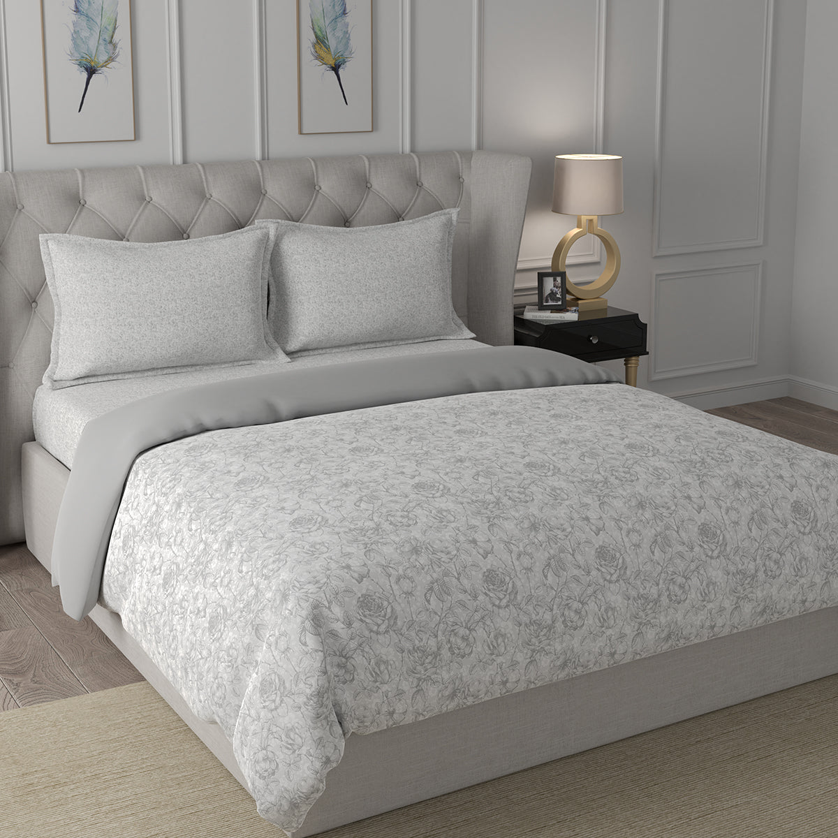 Hermosa Exotic Bouquet Wonderland Neutral 4 Pc Quilt/Quilted Bed Cover Set