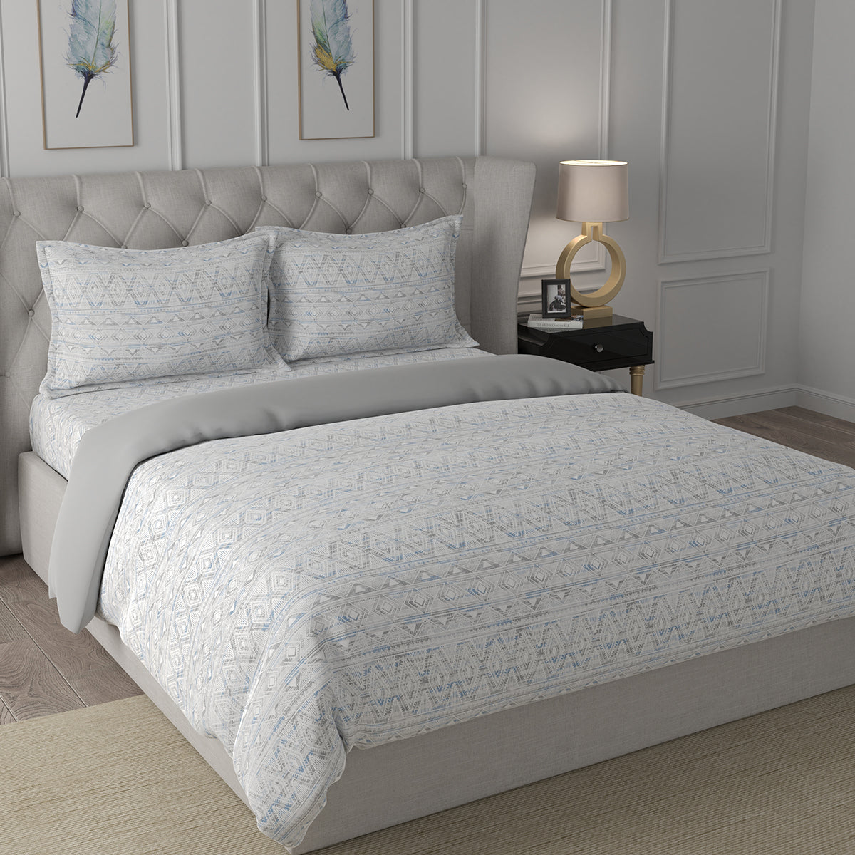Hermosa Exotic Bouquet Atzi Blue 4 Pc Quilt/Quilted Bed Cover Set