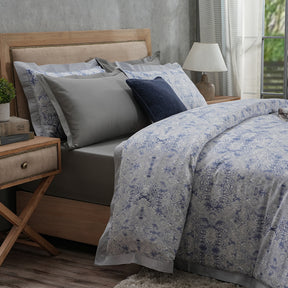 PBS Refined Retro Baroque 100% Cotton Soft Blue 8PC Duvet Cover Set